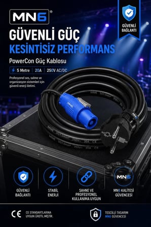 MN6 MN170PS PowerCon Power Kablo 5 Metre 20A 250V 3G1.0mm² Profesyonel Ses Sistem Güç Kablosu