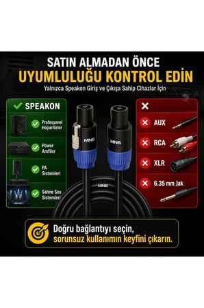 MN171SK Spekon Spekon Hoparlör Kablosu 15 Metre Profesyonel Ses Sistemi Bağlantı Kablosu