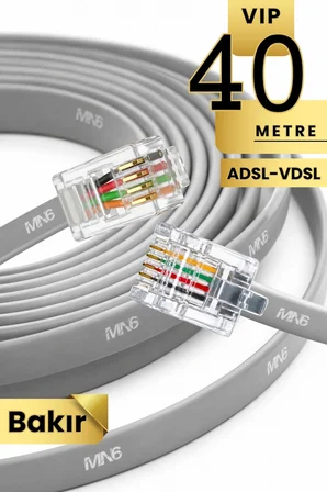 MN6 MN202F Telefon Hat Kablosu 40 Metre Bakır İletken-Diş Mekan Uyumlu Adsl Vdsl Modem Uyumlu DSL Kablo Flat 4'Lü