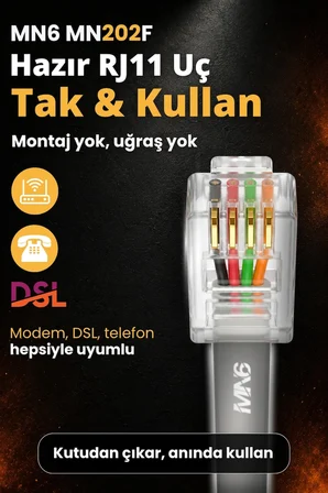 MN6 MN202F Telefon Hat Kablosu 40 Metre Bakır İletken-Diş Mekan Uyumlu Adsl Vdsl Modem Uyumlu DSL Kablo Flat 4'Lü