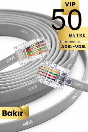 MN6 MN202F Telefon Hat Kablosu 50 Metre Bakır İletken-Diş Mekan Uyumlu Adsl Vdsl Modem Uyumlu DSL Kablo Flat 4'Lü