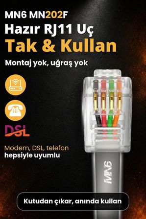 MN6 MN202F Telefon Hat Kablosu 70 Metre Bakır İletken-Diş Mekan Uyumlu Adsl Vdsl Modem Uyumlu DSL Kablo Flat 4'Lü