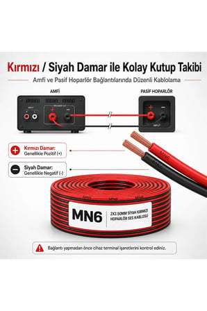 MN250HKF 2x2.50 mm Hoparlör Kablosu 30 Metre Siyah Kırmızı Amfi Oto Ses Sistemi Ev Sinema Kordon Kablo