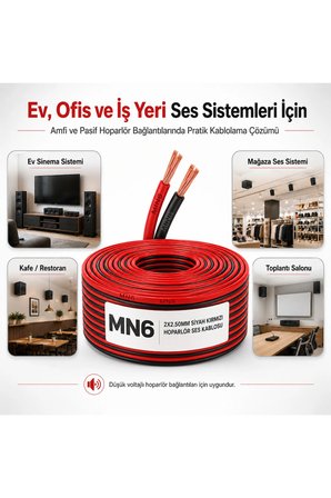 MN250HKF 90 m Güçlü Ses Sistemi Kablosu 2x2.50 Hoparlör Amfi Siyah Kırmızı