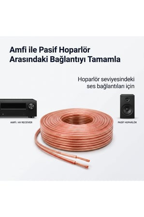 MN251HKF 2x2.50 mm Hoparlör Kablosu 15 Metre Şeffaf Kırmızı Çizgili Kordon Amfi Hoparlör ve Ses Sistemi Kablosu