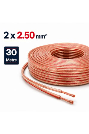 MN251HKF 2x2.50 mm Hoparlör Kablosu 30 Metre Şeffaf Kırmızı Çizgili Kordon Amfi Hoparlör ve Ses Sistemi Kablosu