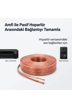 MN251HKF 2x2.50 mm Hoparlör Kablosu 60 Metre Şeffaf Kırmızı Çizgili Kordon Amfi Hoparlör ve Ses Sistemi Kablosu