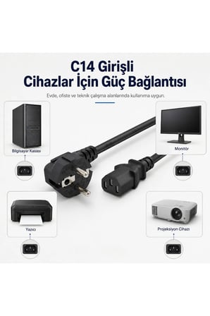 MN6 MN54PK C13 3 Pin Kasa Güç Kablosu 1.5 Metre Siyah 1.5 mm 500W PC Monitör UPS Yazıcı Power Kablo