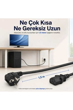 MN6 MN54PK C13 3 Pin Kasa Güç Kablosu 1.5 Metre Siyah 1.5 mm 500W PC Monitör UPS Yazıcı Power Kablo