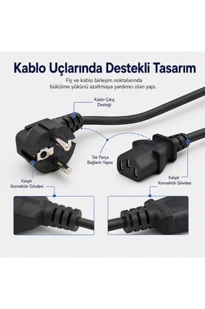 MN6 MN54PK C13 3 Pin Kasa Güç Kablosu 1.5 Metre Siyah 1.5 mm 500W PC Monitör UPS Yazıcı Power Kablo