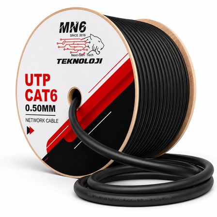 MN6 M106 Cat6 UTP 0.50mm İletken Ethernet Kablosu 305 Metre, Dış Mekan UV Korumalı Çift Katmanlı PE+PVC İnternet Kablosu