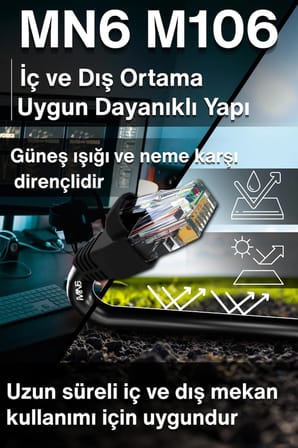 MN6 M106 Cat6 UTP 0.50mm İletken Ethernet Kablosu 305 Metre, Dış Mekan UV Korumalı Çift Katmanlı PE+PVC İnternet Kablosu