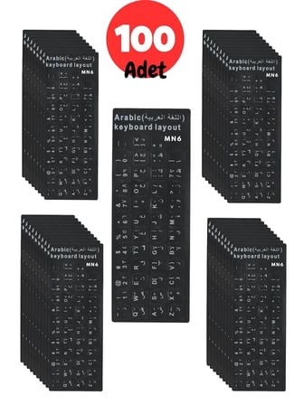 MN6 MAP01 Arapça İngilizce Klavye Sticker 100 Adet Laptop PC Uyumlu Silinmez Yapışkanlı Harf Etiketi