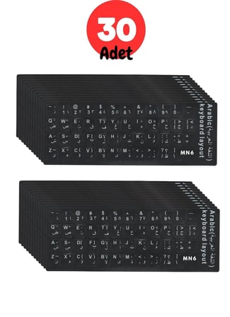 MN6 MAP01 Arapça İngilizce Klavye Sticker 30 Adet Laptop PC Uyumlu Silinmez Yapışkanlı Harf Etiketi