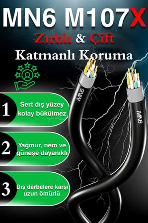 MN6 M107X CAT6 Dış Mekan Ethernet Kablosu 150 Metre UV Korumalı RJ45 LAN İnternet Kablosu, 23AWG 0.57mm, Çift Katmanlı PE+PVC Dış Kılıf