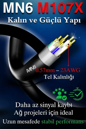 MN6 M107X CAT6 Dış Mekan Ethernet Kablosu 50 Metre UV Korumalı RJ45 LAN İnternet Kablosu, 23AWG 0.57mm, Çift Katmanlı PE+PVC Dış Kılıf