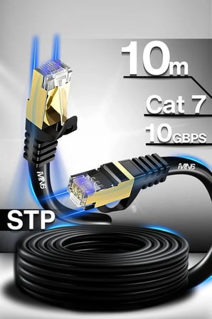 MN6 M109F Cat7 Ethernet Kablosu 10 Metre 5G Modem Uyumlu Bakır İletken STP 10 Gbps Altın Kaplama RJ45
