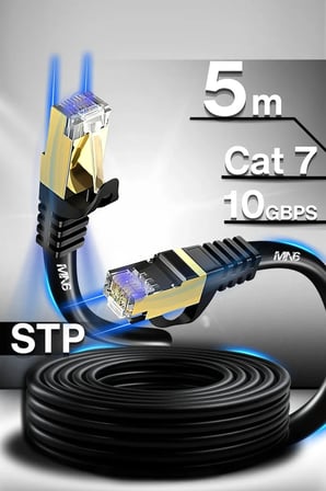 MN6 M109F Cat7 Ethernet Kablosu 5 Metre 5G Modem Uyumlu Bakır İletken STP 10 Gbps Altın Kaplama RJ45