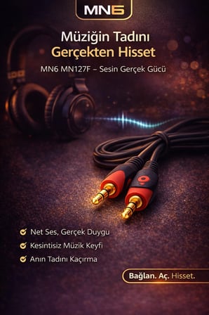 MN127F 3.5mm Stereo AUX Kablo 1.5m Erkek-Erkek Altın Kaplama-Dayanıklı Tasarım
