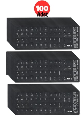 MN6 MTRQ Türkçe Q Klavye Sticker 100 Adet Laptop PC Uyumlu Silinmez Yapışkanlı Harf Çıkartması