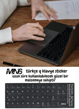 MN6 MTRQ Türkçe Q Klavye Sticker 10 Adet Laptop PC Uyumlu Silinmez Yapışkanlı Harf Çıkartması