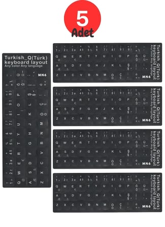 MN6 MTRQ Türkçe Q Klavye Sticker 5 Adet Laptop PC Uyumlu Silinmez Yapışkanlı Harf Çıkartması
