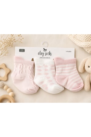 Socks Yenidoğan Bebek 3'lü Pamuklu Çorap Seti (0-6 Ay) - Desenli ve Düz Renk Seçenekli