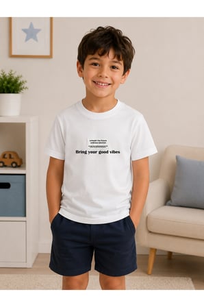 Çocuk %100 Pamuk Basic Tişört – Bring Your Good Vibes Baskılı Kısa Kollu Tişört