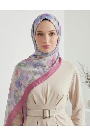 Kadın Pembe Mor Petunya Pamuk Şal 70x190