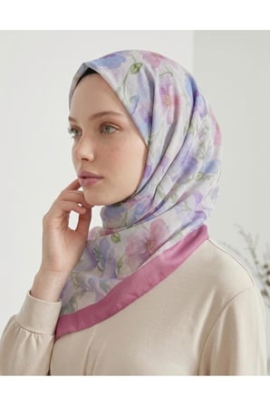 Kadın Pembe Mor Petunya Pamuk Şal 70x190