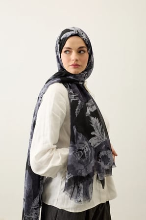 Lorya Pamuk Şal - Çiçek Desenli