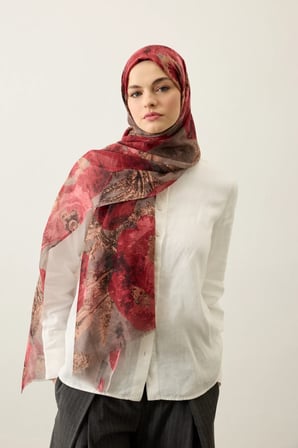 Lorya Pamuk Şal - Çiçek Desenli