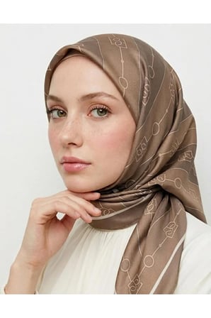 Bushu Monogram Twill Eşarp Haki Geometrik Desenli