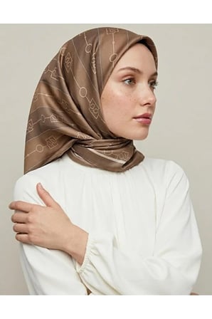 Bushu Monogram Twill Eşarp Haki Geometrik Desenli