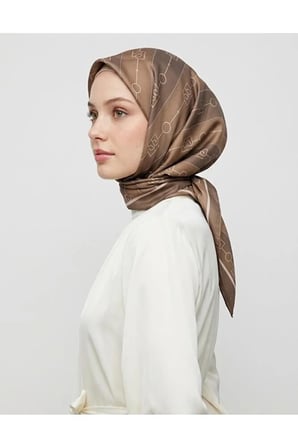 Bushu Monogram Twill Eşarp Haki Geometrik Desenli