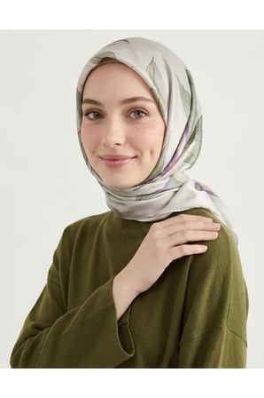 Bushu Flora Twill Eşarp Çiçekli Koyu Pastel Yeşil