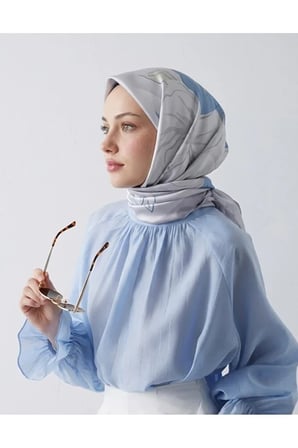 Bushu Flora Twill Eşarp Çiçek Desenli Koyu Pastel Yeşil