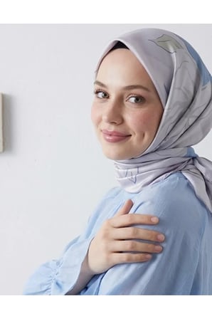 Bushu Flora Twill Eşarp Çiçek Desenli Koyu Pastel Yeşil