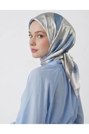 Bushu Flora Twill Eşarp Çiçek Desenli Koyu Pastel Yeşil