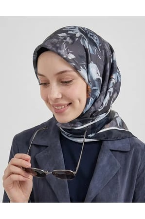 Çiçek Desenli Twill Eşarp