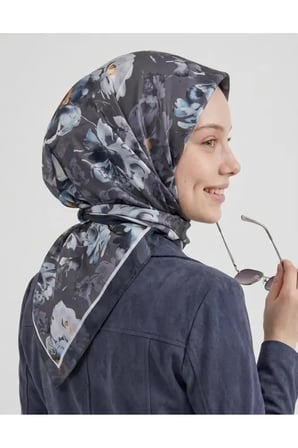 Çiçek Desenli Twill Eşarp