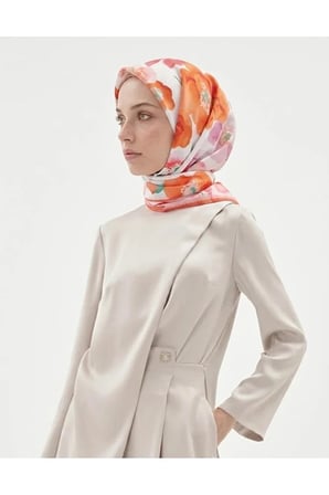 Çiçek Desenli Twill Eşarp