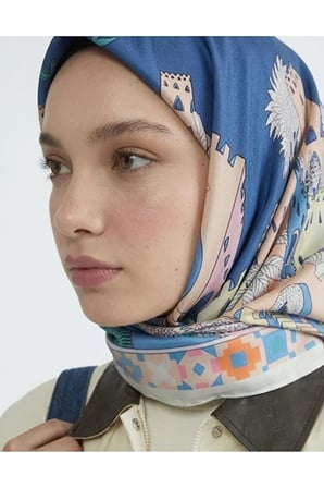 Bushu Melody Twill Eşarp Koyu Pastel Yeşil Geometrik Desenli