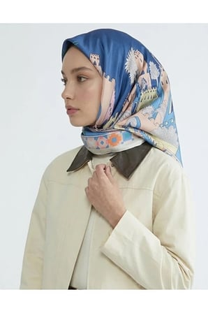 Bushu Melody Twill Eşarp Koyu Pastel Yeşil Geometrik Desenli