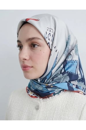 Bushu Melody Twill Eşarp Etnik Desenli Koyu Pastel Yeşil