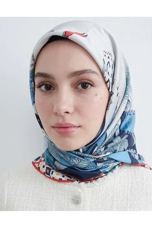 Bushu Melody Twill Eşarp Etnik Desenli Koyu Pastel Yeşil