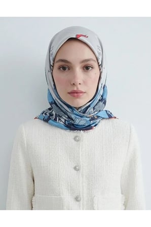 Bushu Melody Twill Eşarp Etnik Desenli Koyu Pastel Yeşil