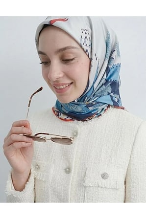Bushu Melody Twill Eşarp Etnik Desenli Koyu Pastel Yeşil