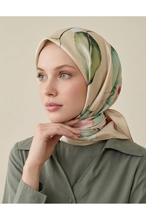 Bushu Çiçekli Twill Eşarp Desenli Kadın Aksesuar