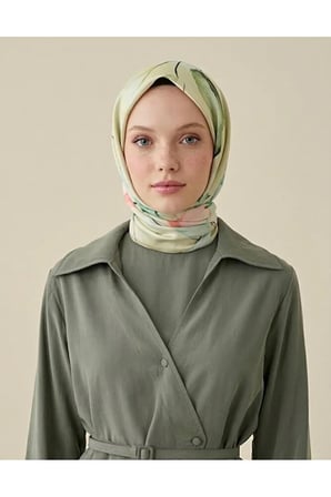 Bushu Çiçekli Twill Eşarp Desenli Kadın Aksesuar